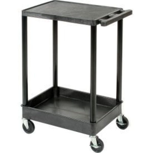 Luxor Luxor® TC21 Flat Top Shelf 2 Shelf Plastic Cart 32x24 4" Casters 400 Lb. TC21-B